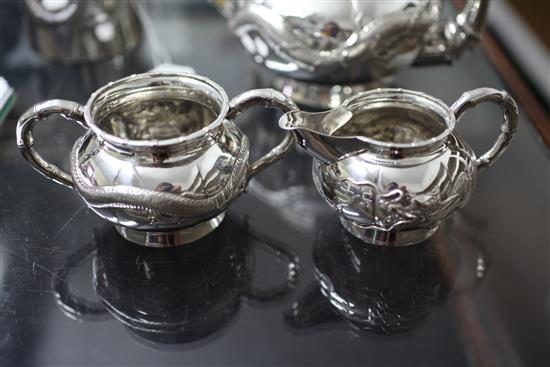 A Chinese four piece silver tea set,